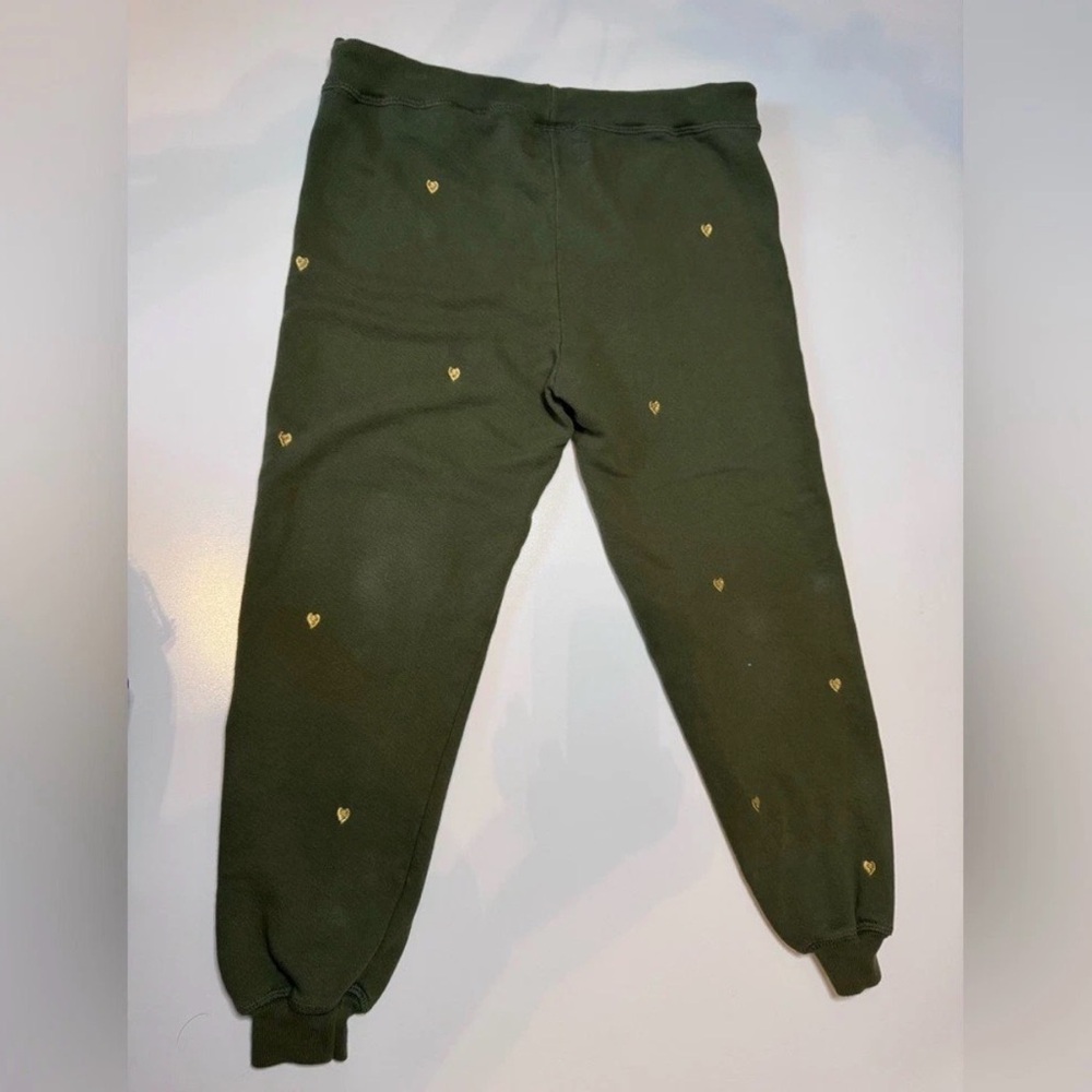 THE GREAT. Dark Green cropped Joggers with gold Heart Accents - Picture 4 of 8